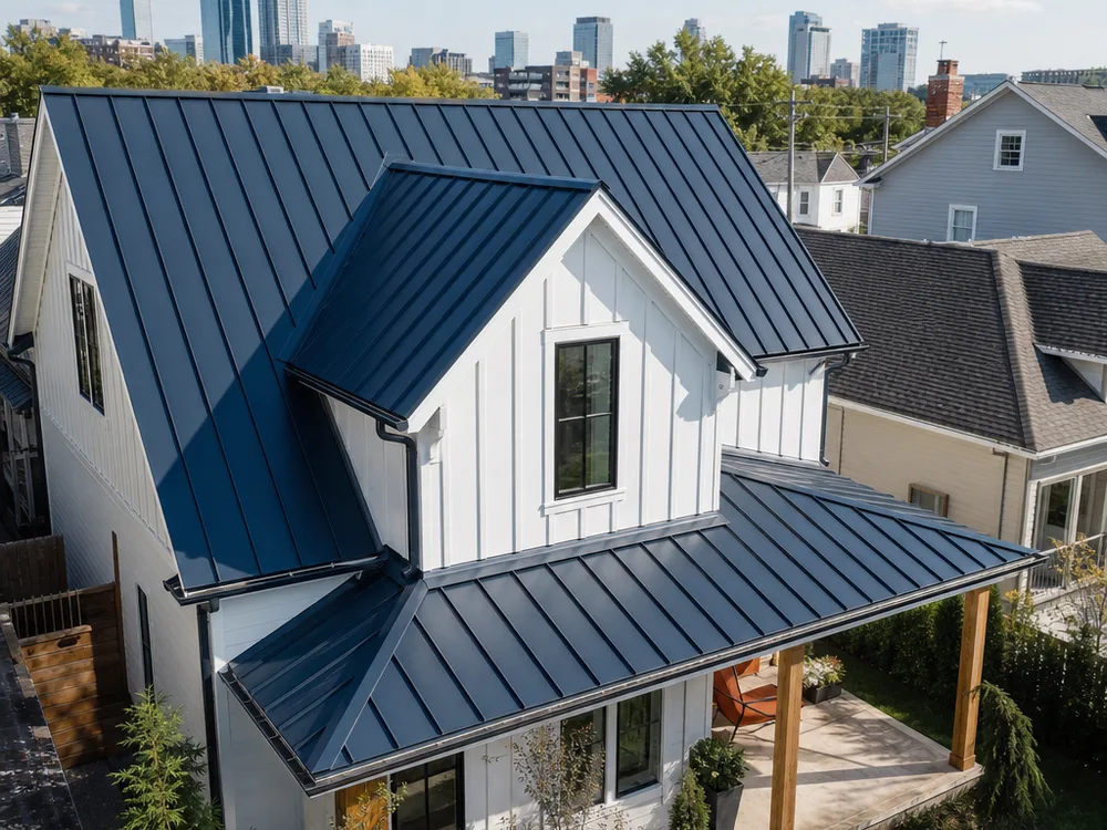 Finished standing seam metal roof on a Nashville home